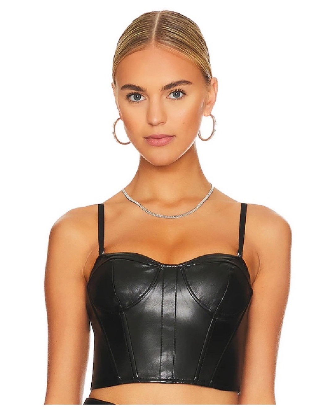 Cami NYC Elloise Black Vegan Leather Bustier Top 8 NWT